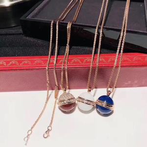 piaget/伯爵地球仪项链18k玫瑰金白金镶钻红玉髓 黑玛瑙项链女