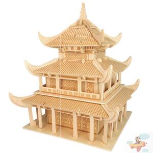 中国古建筑模型榫卯结构拼接拼图手工益智玩具木制小房子制作益