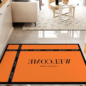 爱马仕现代轻奢皮革地垫pvc可擦洗入户门垫进门地毯门口防滑垫子