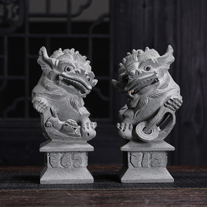 惠安石雕居家青石献钱狮家用办公室镇宅风水石狮门头狮献瑞兽摆件