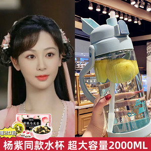 杨紫明星同款水杯2000ml超大容量女夏季吨吨桶耐高温运动吸管水壶