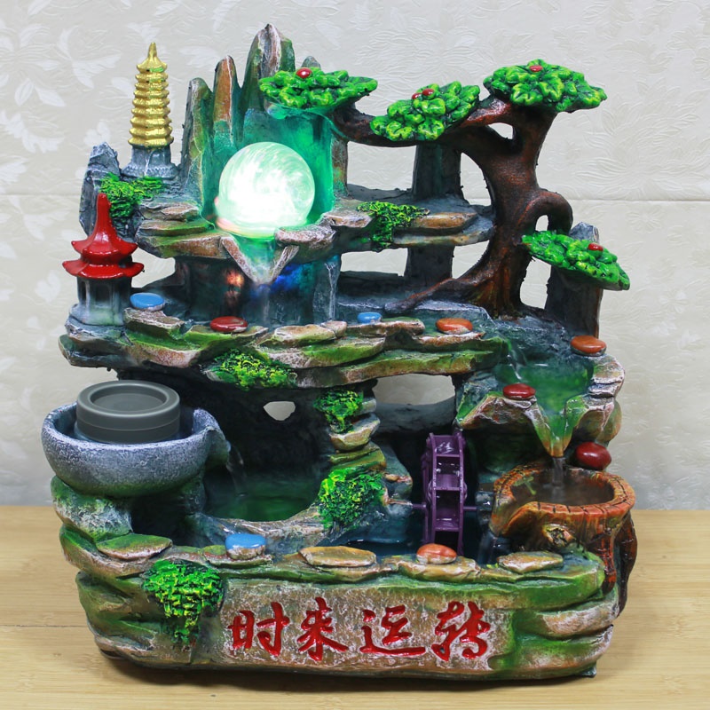石磨流水摆件时来运转招财