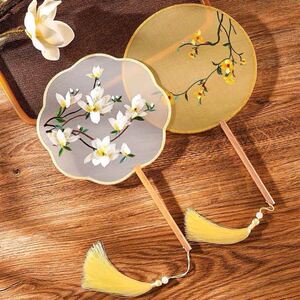 蚕丝扇diy刺绣扇子团扇双面古典汉服舞蹈旗袍动漫配饰宫廷真丝少