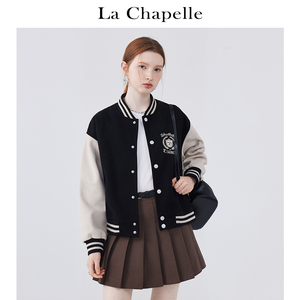 拉夏贝尔/La Chapelle学院风拼色刺绣棒球服外套女休闲宽松夹克春