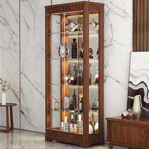 新中式实木酒柜一体靠墙轻奢客厅玻璃门展示柜高级欧式家用餐边柜