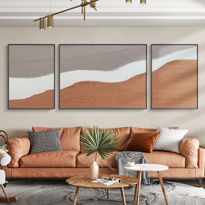 手绘油画客厅沙发背景墙三联画立体肌理挂画诧寂风抽象油画奶油风