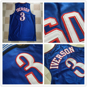 76人队3号艾弗森丝光布球衣蓝色v领运动背心透气刺绣篮球服上衣