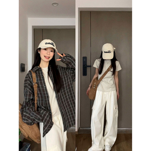 韩版复古黑白格子衬衫女薄款长袖防晒外套设计感夏季宽松叠穿衬衣