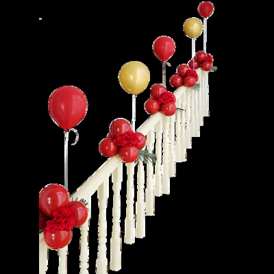 楼梯气球装饰聚会结婚婚庆扶梯求婚大红l客厅网纱喜事宴会开业