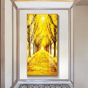 新款黄金满地玄幻玄关装饰画走廊轻奢入户尽头竖版挂画现代过网红