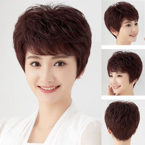 中老年假发女短发全头套自然真妈妈短卷发纹理烫真发假发套假头发