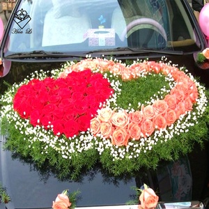 心环花店影楼diy棒棒糖婚车头装饰婚庆带花泥大小桃心连心吸盘