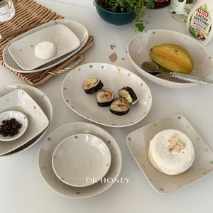 韩国风ins不规则波点韩式日式盘子碟子酱碟汤碗套装陶瓷餐具家用