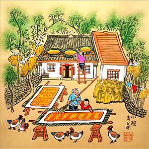 农民画墙绘素材民俗文化农村传统农耕场景美丽乡村墙绘手绘素材