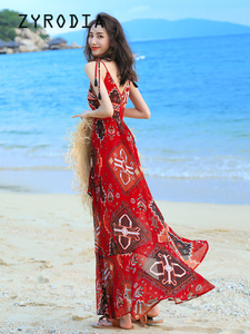 ZYRODIA 波西米亚长裙海南三亚海边度假沙滩裙雪纺吊带连衣裙女夏