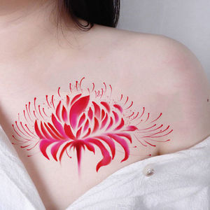 彼岸花纹身贴曼珠沙华女防水彩色逼真胸前性感持久大图贴纸可洗