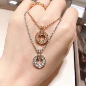 bvlgari/宝格丽铜钱项链 18k玫瑰金 白贝母镶钻 锁骨链 尚锦