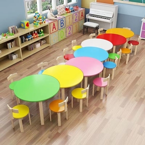厂家直销儿童组合桌椅绘画实木课桌椅桌子套装美术幼儿园小学生