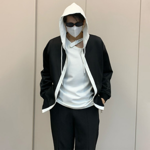 胖虎studios 小众拼接设计感休闲连帽卫衣男韩版宽松百搭帽衫外套