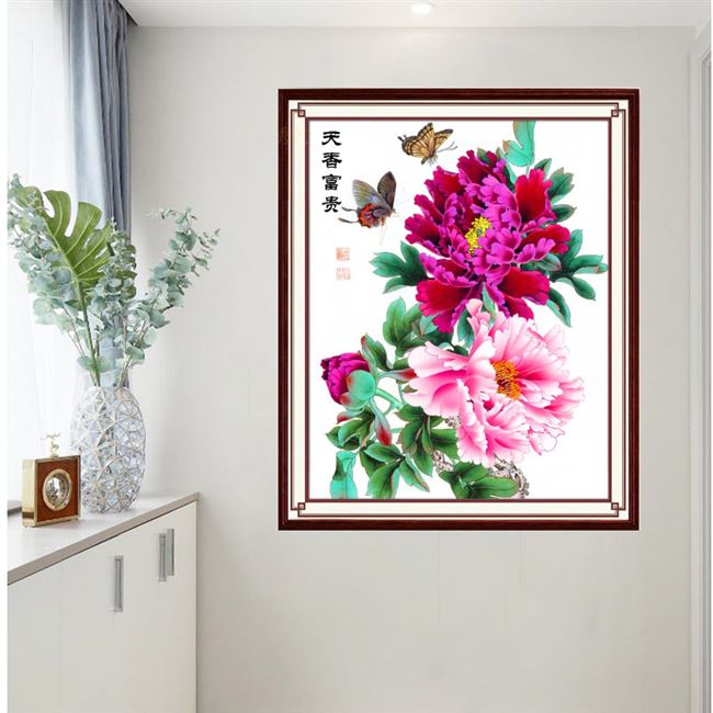 日本购2021新款十字绣客厅国色牡丹花开富w贵手工刺绣简单小件线