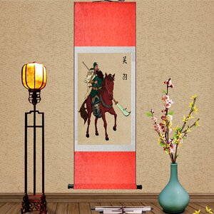 骑马大刀关羽武财神招财挂画字画丝绸卷轴佛像关公大堂玄关装饰画