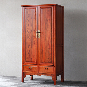 中式原木大衣柜两门实木衣帽橱明清古典雕花储藏柜南榆木顶箱柜