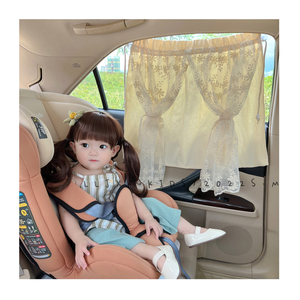 韩国INS蕾丝刺绣婴儿汽车遮光帘双层小清新双层遮阳帘车窗帘遮光