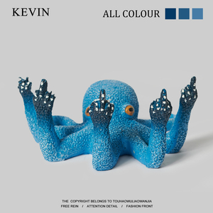 Kevin家!“无聊整只会竖中指的章鱼玩”创意恶搞桌面摆件生日礼物