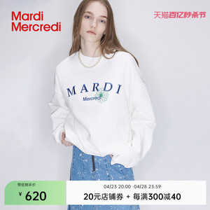 MardiMercredi小雏菊刺绣加绒圆领卫衣韩系宽松简约时尚男女同款