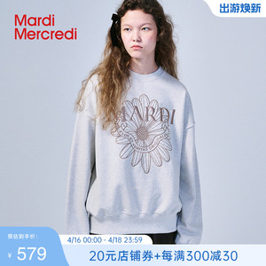 MardiMercredi小雏菊徽章刺绣圆领卫衣学院风纯棉宽松韩版上衣女