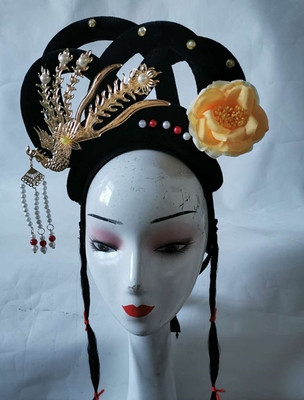 戏剧头饰假发戏曲花旦头套古代小姐发饰影视古装典舞仙女唱戏头饰