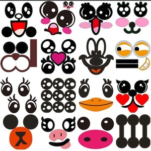 卡通眼睛贴纸棉花糖贴花式卡通造型贴小猪小兔非食用一贴即成型