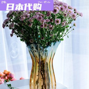 日本金灿灿白菜造型玻璃花瓶工厂处理出口尾单炫彩波浪纹鲜花