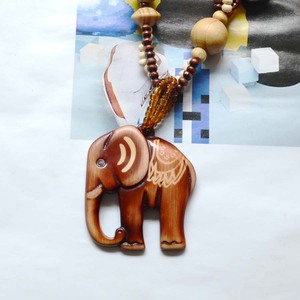 波西米亚木质树脂项链女民族风复古大象串珠吊坠毛衣链配饰爆品