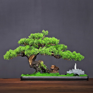 仿真迎客松盆景客厅装饰创意办公室山水新中式玄关罗汉松绿植摆件