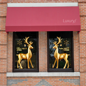 商场酒店服饰店咖啡馆珠宝店橱窗圣诞节金色小鹿玻璃贴纸静电贴膜