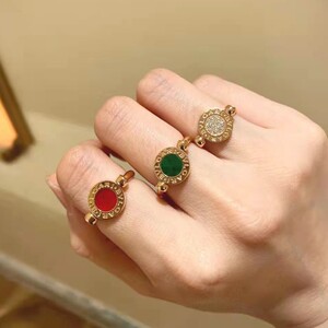 bvlgari/宝格丽双面戒指 18k金 镶钻 双logo 红玉髓 指环安枫代购