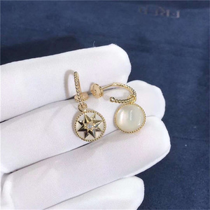 dior/迪奥罗盘耳环18k玫瑰金白金镶钻满钻白贝母 八芒星耳钉女