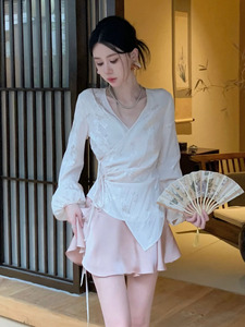新中式国风时尚套装裙女春装新款2024高级感复古冰丝短款高腰裙裤