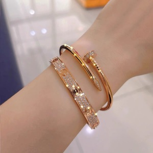 cartier/卡地亚18k玫瑰金系列宽版满钻手镯带钻情侣款首饰女二手