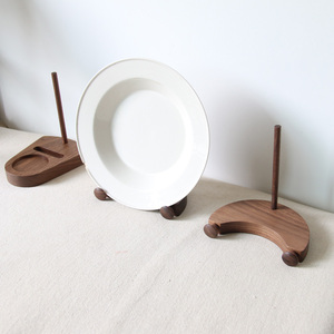 盘子展示架 盘子收纳架子 黑胡桃木餐盘摆件支架托架厨房沥水架子