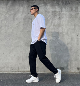 四季款搭配空军一号af1的裤子运动宽松微弹黑色束脚卫裤休闲裤男