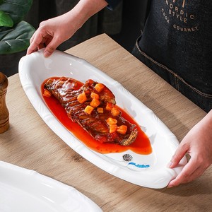 高端长型大鱼盘大号超大深五星级酒店餐具盛20寸船形鱼盘子蒸鱼盘