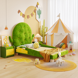 仙人掌床 儿童床男孩带护栏1.2米1.5单人床实木创意女童床绿色床