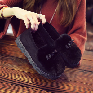 日本购棉鞋女秋p冬季毛毛鞋厚底防滑月子保暖豆豆鞋2018新款室内