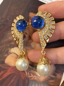 「宝钻麒麟」欧洲古董耳钉琉璃西洋宫廷中古vintage耳环