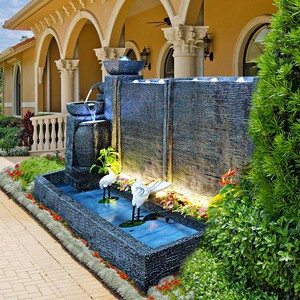 欧式假山流水喷泉水幕墙别墅庭院鱼池造景装饰落地招财摆件循环水