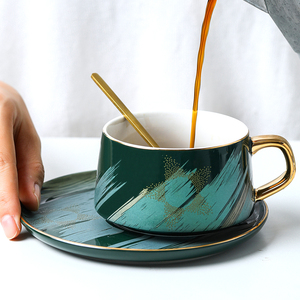 北欧风格家用搅拌创意描金咖啡杯碟套装欧式小奢华下午茶杯礼盒装