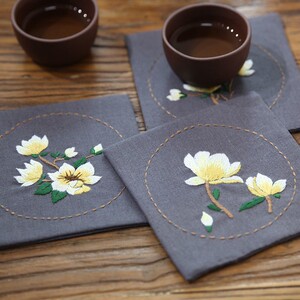 刺子绣茶垫创意刺绣手工自绣diy茶垫初学材料包自制作 苏绣杯垫中