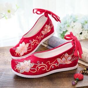 花盆底鞋汉服鞋子女古装女老北京布鞋女民族风翘头古风绣花鞋舞蹈